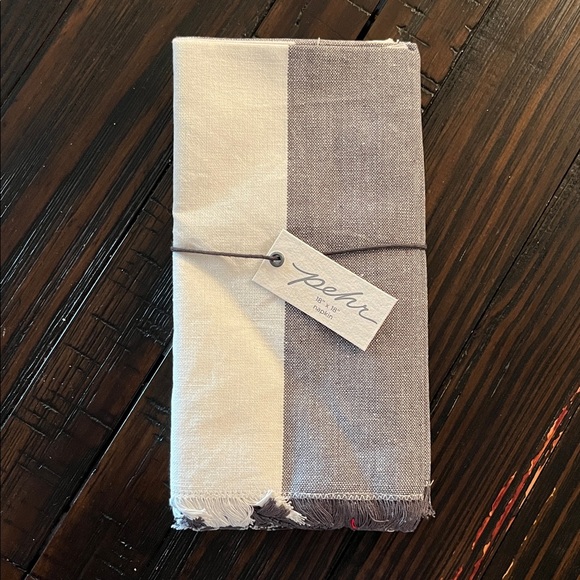 Pehr Other - NWT, Pehr Cloth Chambray Fringe Charcoal Gray Cream Napkins Set